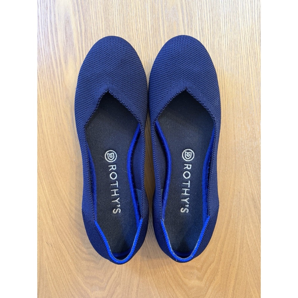 Rothy's The Flat Round Toe Ballet Flats Navy Blue Knit Womens Size 9